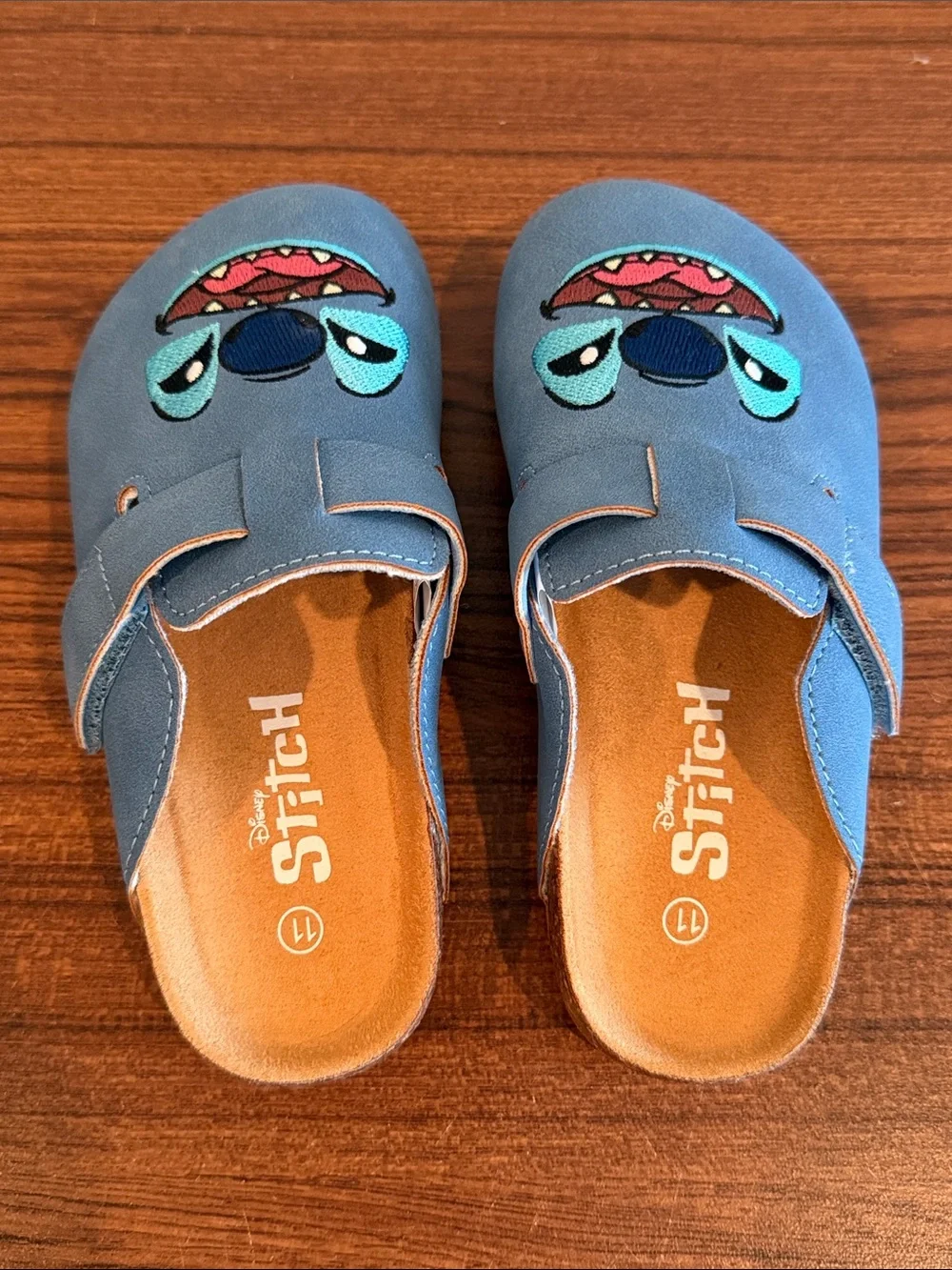 Disney Kids Blue Stitch Slip-On Clogs with Embroidered Face